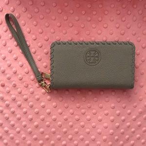 Tory Burch Gray Zip Around Wallet Wristlet